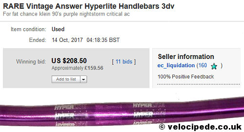 160 for a USED Answer Hyperlite handlebar SOLD VELOCIPEDE